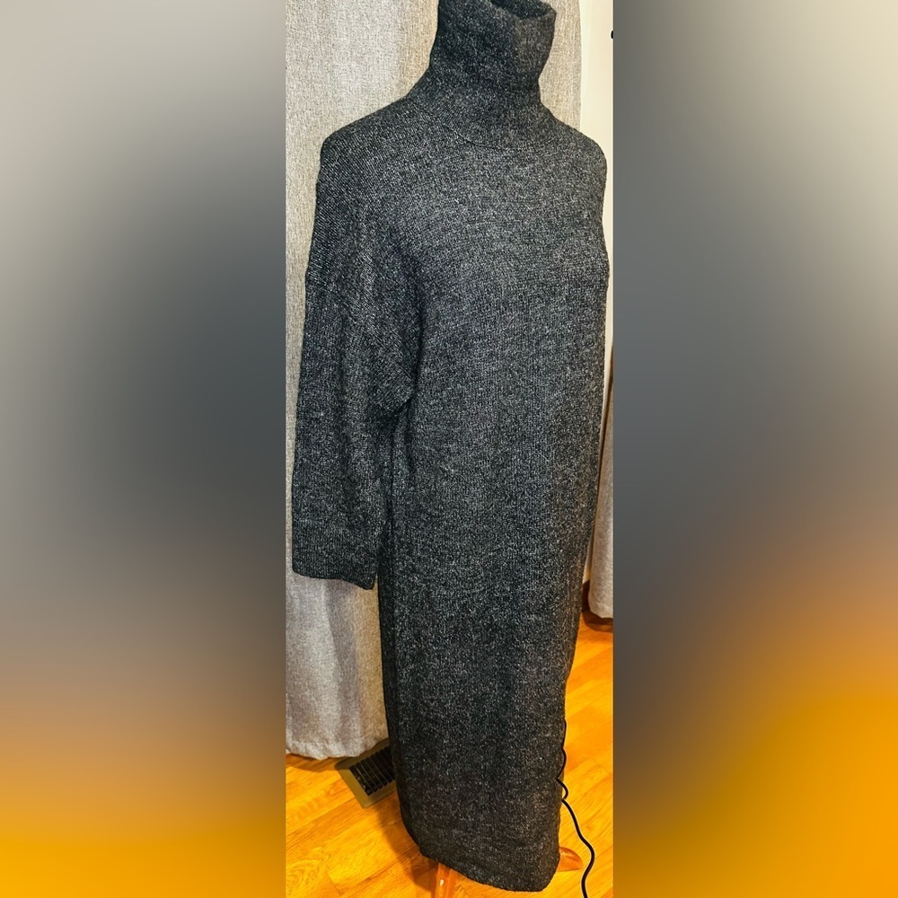 ZARA Knit Charcoal Gray Turtleneck Sweater Midi Dress | Women’s Medium - Picture 5 of 14